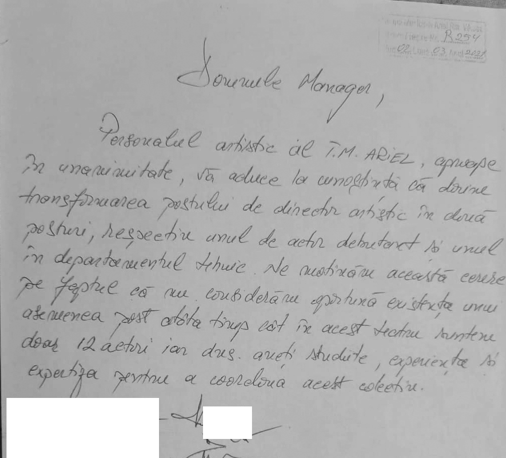Adresa-desfiintare-post-dir-artistic-2-martie-2021 - Jurnalul Olteniei – Știri din Craiova și Oltenia